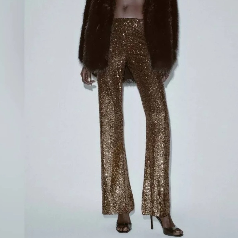 Zara High-Waisted Sequin Flared Trousers